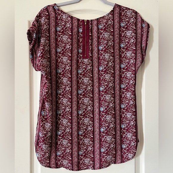 Pink Rose Semi Sheer Burgundy Floral Blouse Women's size medium - Picture 11 of 13